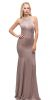 Jeweled Collar Cut Out Back Long Jersey Prom Dress in Mocha
